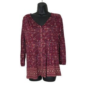 LUCKY Brand V-neck  Front & Back Button Down Boho Style Fall Colours Size M